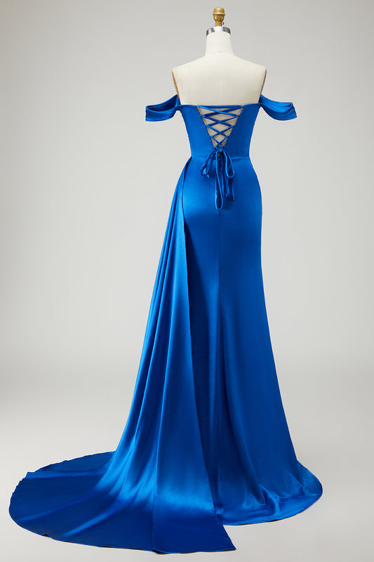 Sparkly Royal Blue Mermaid Long Prom Dress with Slit