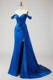 Sparkly Royal Blue Mermaid Long Prom Dress with Slit