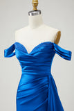 Sparkly Royal Blue Mermaid Long Prom Dress with Slit