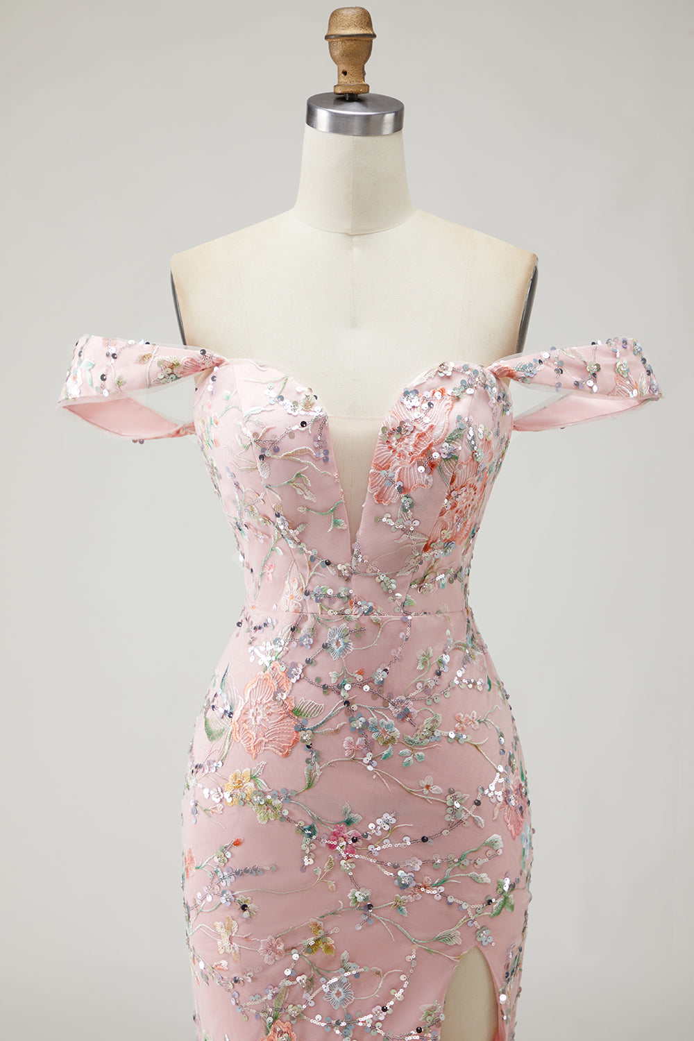 Floral Yellow Mermaid Long Prom Dress with Embroidery