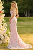 Blush Floral Mermaid Off the Shoulder Long Prom Dress with Embroidery