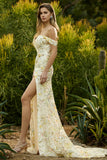 Blush Floral Mermaid Off the Shoulder Long Prom Dress with Embroidery