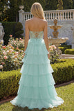 Pink A Line Tiered Sweetheart Long Corset Prom Dress with Slit