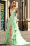 Green A Line Ruffled Strapless Long Corset Prom Dress with Bow