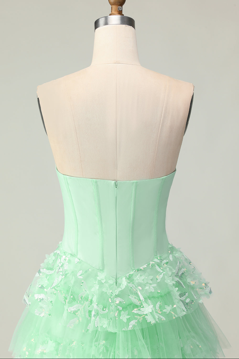 Green Strapless Ruffled Corset Long Prom Dress with Bow