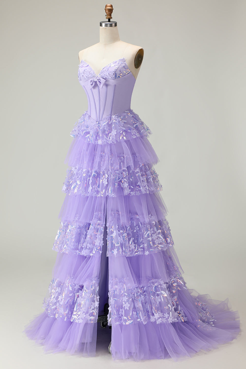 Sparkly Purple Corset A Line Strapless Long Prom Dress with Butterflies