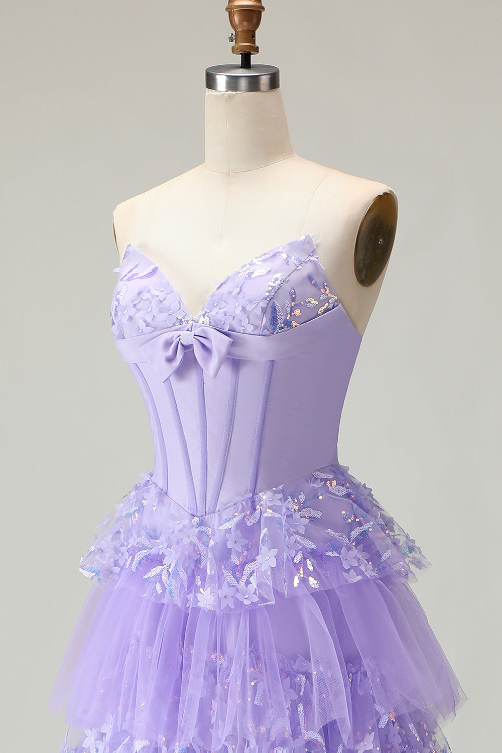 Sparkly Purple Corset A Line Strapless Long Prom Dress with Butterflies