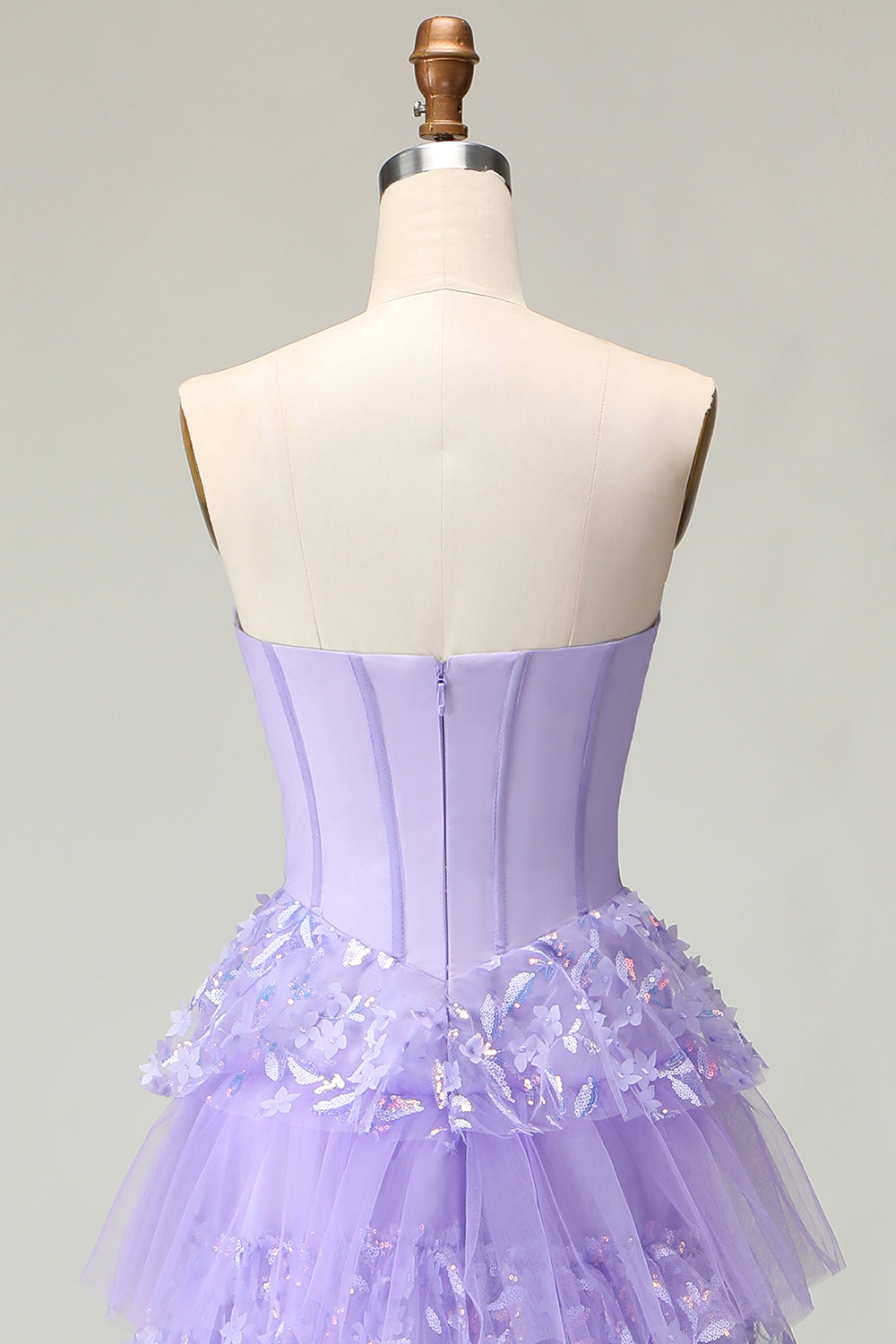 Sparkly Purple Corset A Line Strapless Long Prom Dress with Butterflies