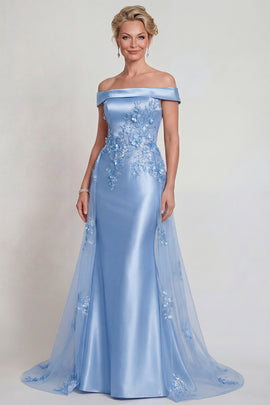 Floral Grey Blue Off the Shoulder Mermaid Long Prom Dress with Cape