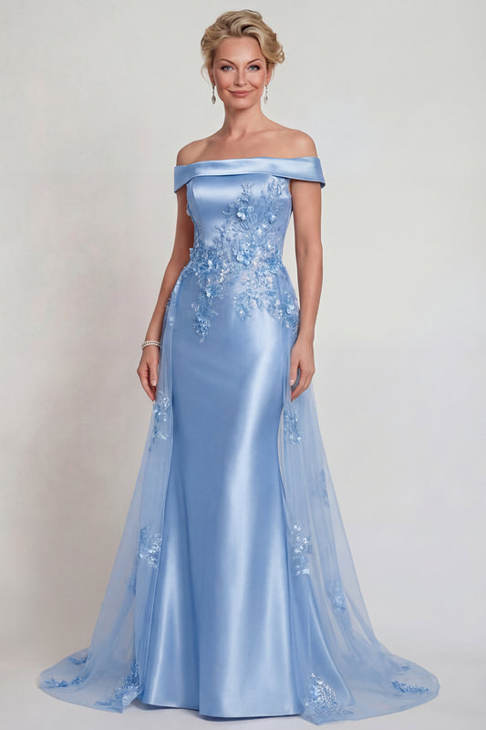 Floral Grey Blue Off the Shoulder Mermaid Long Prom Dress with Cape