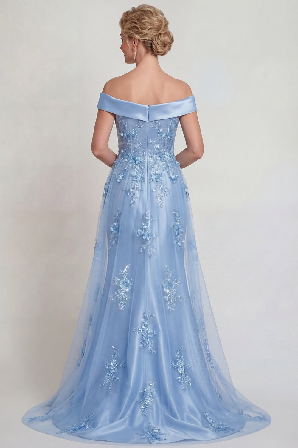Floral Grey Blue Off the Shoulder Mermaid Long Prom Dress with Cape