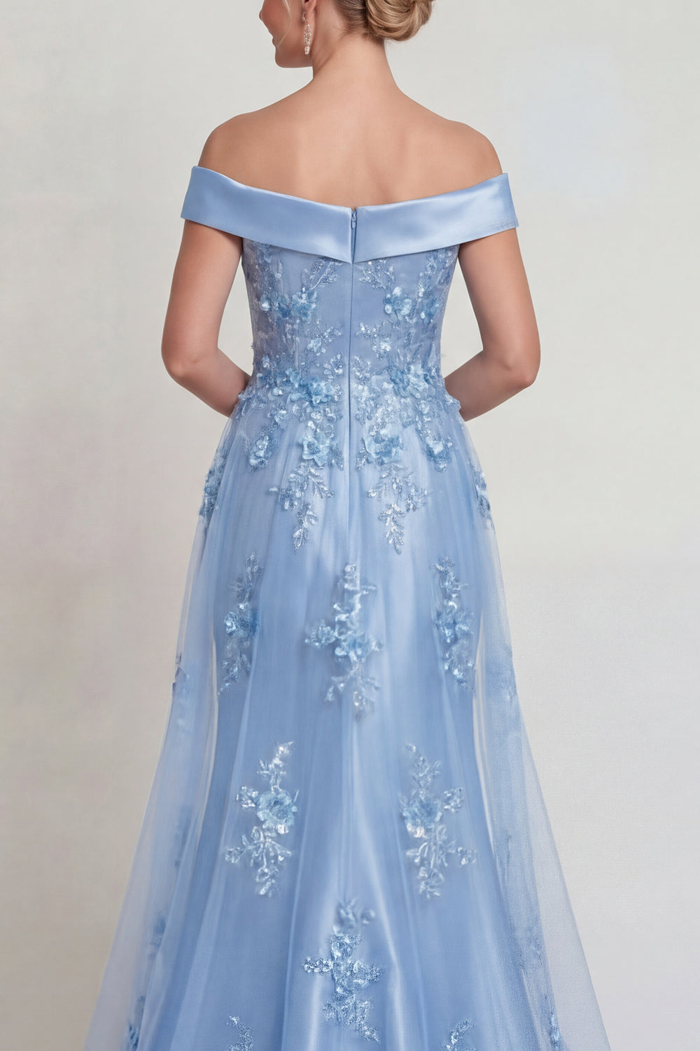 Floral Grey Blue Off the Shoulder Mermaid Long Prom Dress with Cape