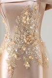 Champagne Mermaid Off the Shoulder Long Prom Dress with Appliques