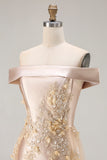 Champagne Mermaid Off the Shoulder Long Prom Dress with Appliques