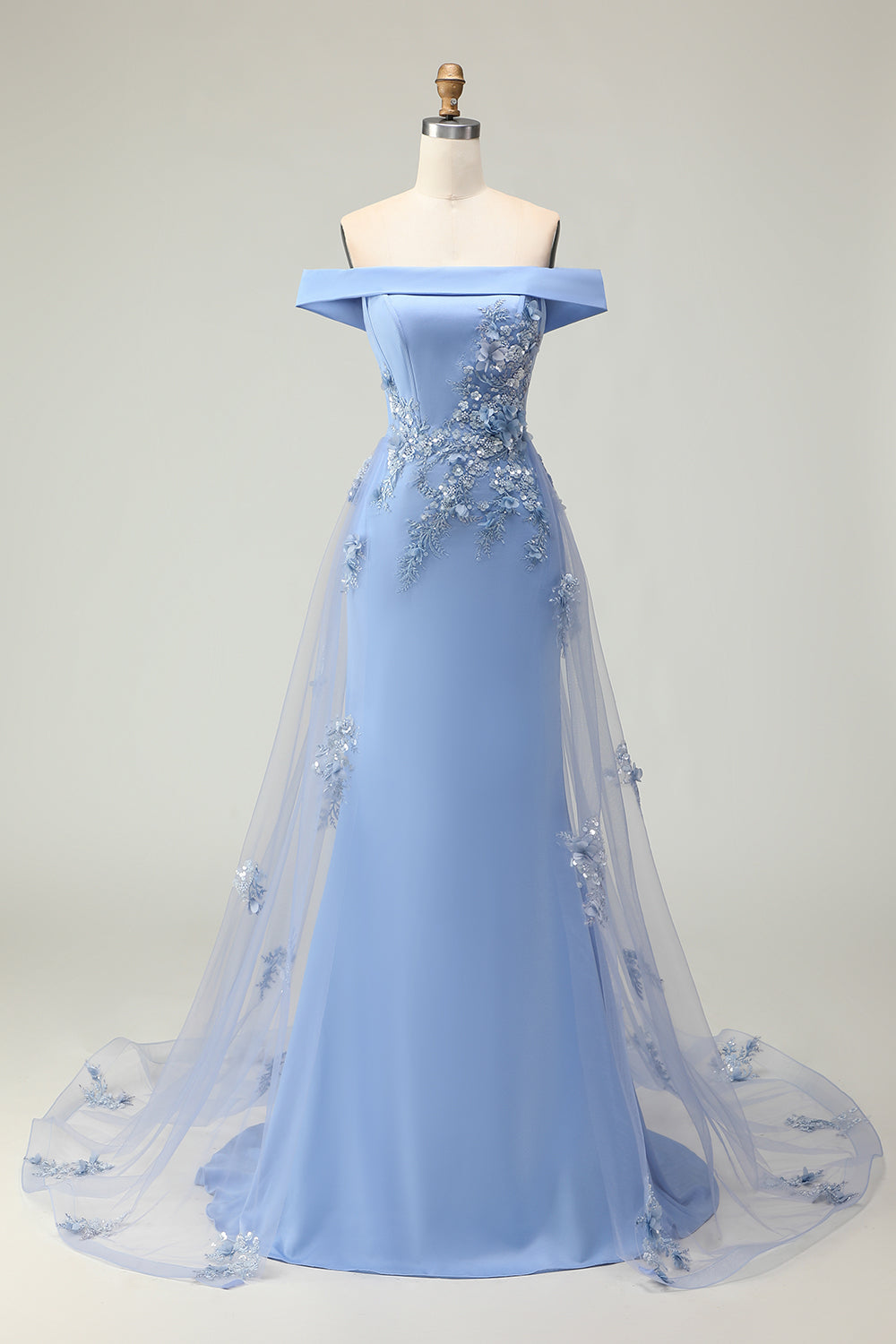 Grey Blue Off the Shoulder Mermaid Long Prom Dress