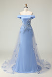 Grey Blue Off the Shoulder Mermaid Long Prom Dress