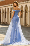 Champagne Mermaid Off the Shoulder Long Prom Dress with Appliques