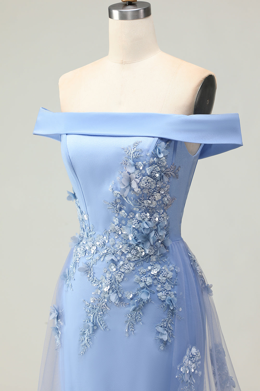 Grey Blue Off the Shoulder Mermaid Long Prom Dress