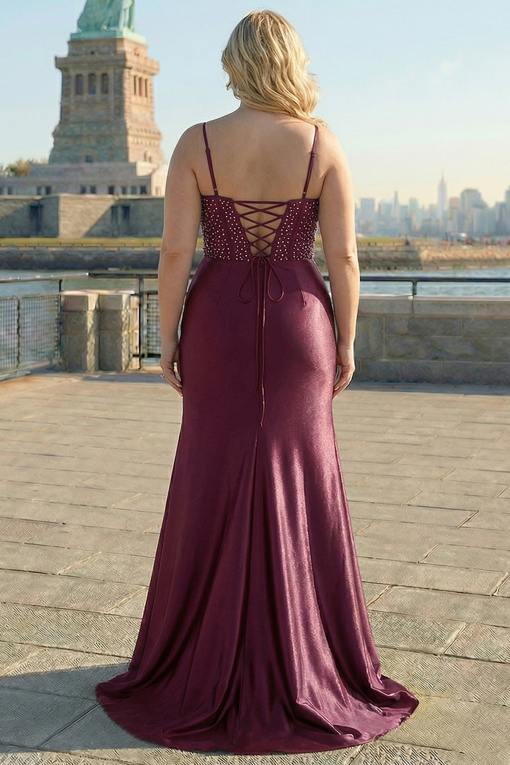 Zapakasa Women Navy Floral Long Corset Prom Dress with Slit Satin Mermaid Appliqued Spaghetti Straps Lace Up Back Evening Dress with Beading Zapakasa Women Navy Floral Long Corset Prom Dress with Slit Satin Mermaid Appliqued Spaghetti Straps Lace Up Back Evening Dress with Beading