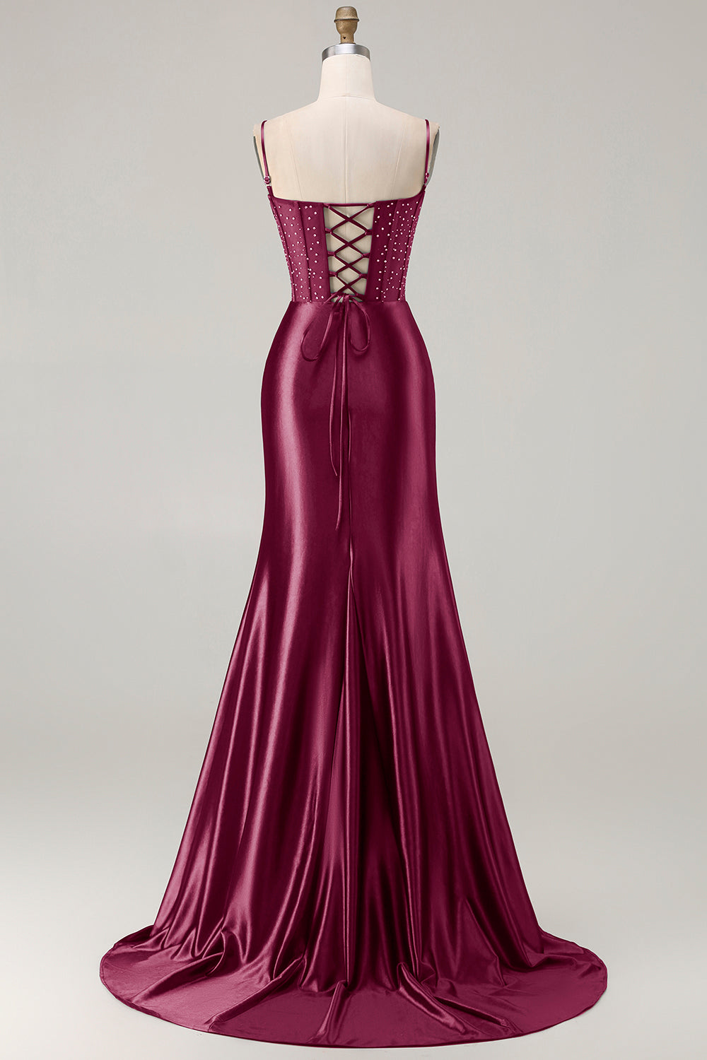 Navy Floral Satin Appliqued Mermaid Long Corset Prom Dress with Slit