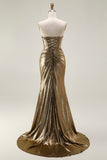 Sparkly Dark Golden Strapless Mermaid Long Prom Dress with Keyhole