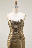 Sparkly Dark Golden Strapless Mermaid Long Prom Dress with Keyhole