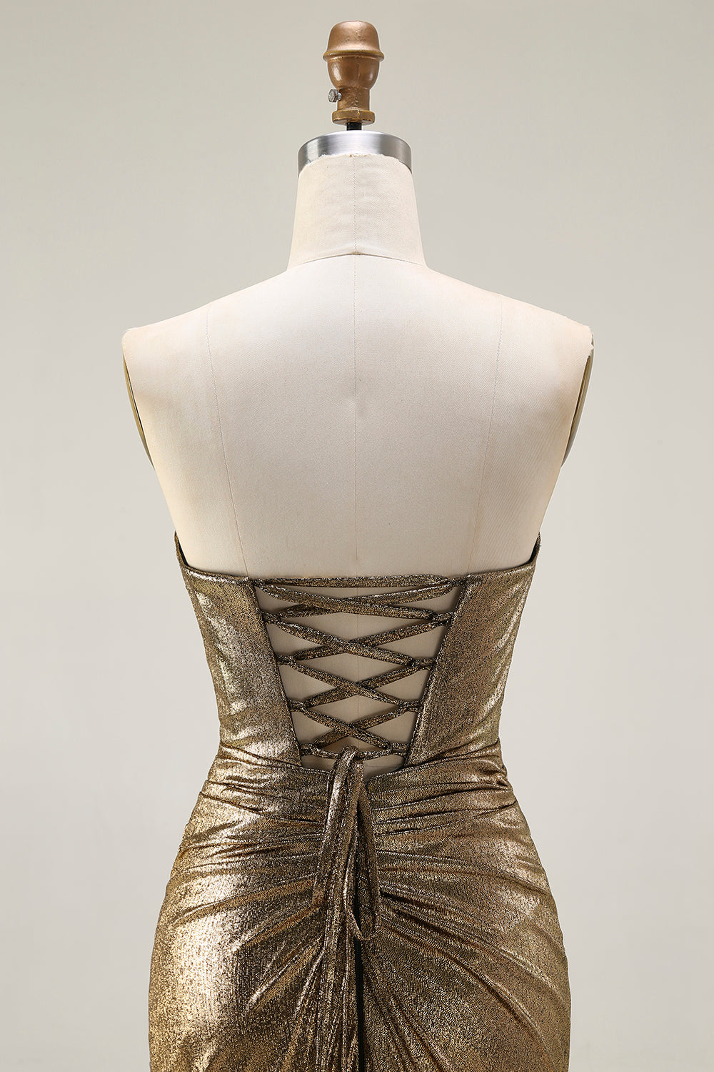 Sparkly Dark Golden Strapless Mermaid Long Prom Dress with Keyhole