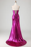 Fuchsia Mermaid Long Metallic Prom Dress with 3D Flowers