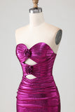 Fuchsia Mermaid Long Metallic Prom Dress with 3D Flowers