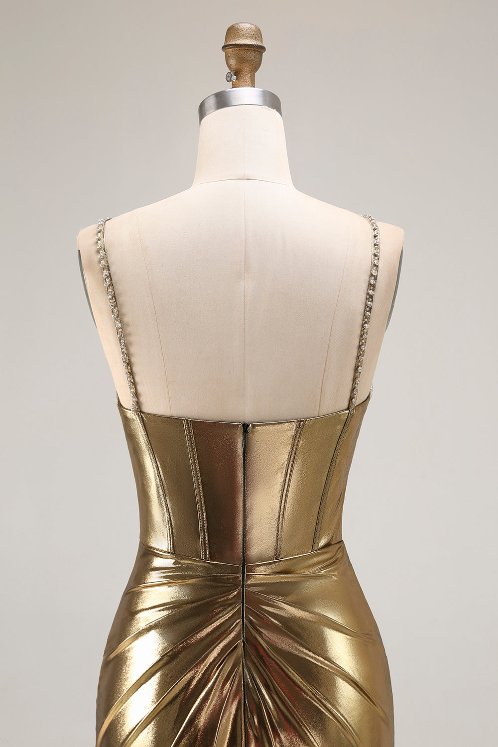 Sparkly Golden Metallic Corset Mermaid Long Prom Dress with Slit