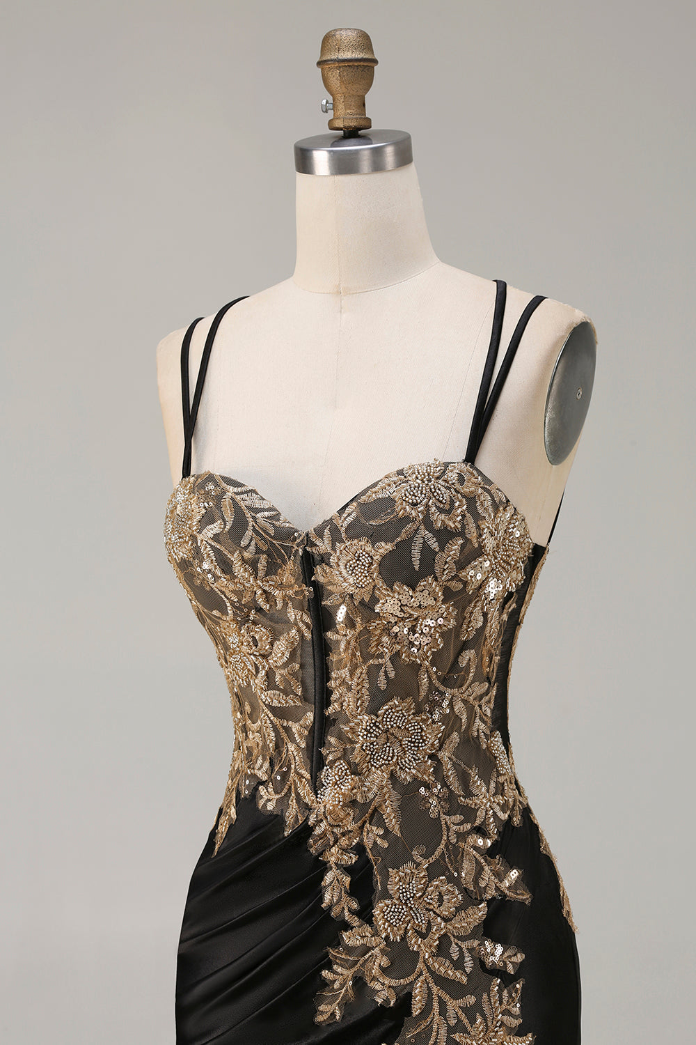 Sparkly Floral Dark Green Satin Mermaid Long Corset Prom Dress with Slit