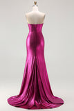 Sparkly Fuchsia Beaded Mermaid Long Corset Prom Dress