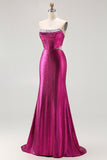 Sparkly Fuchsia Beaded Mermaid Long Corset Prom Dress