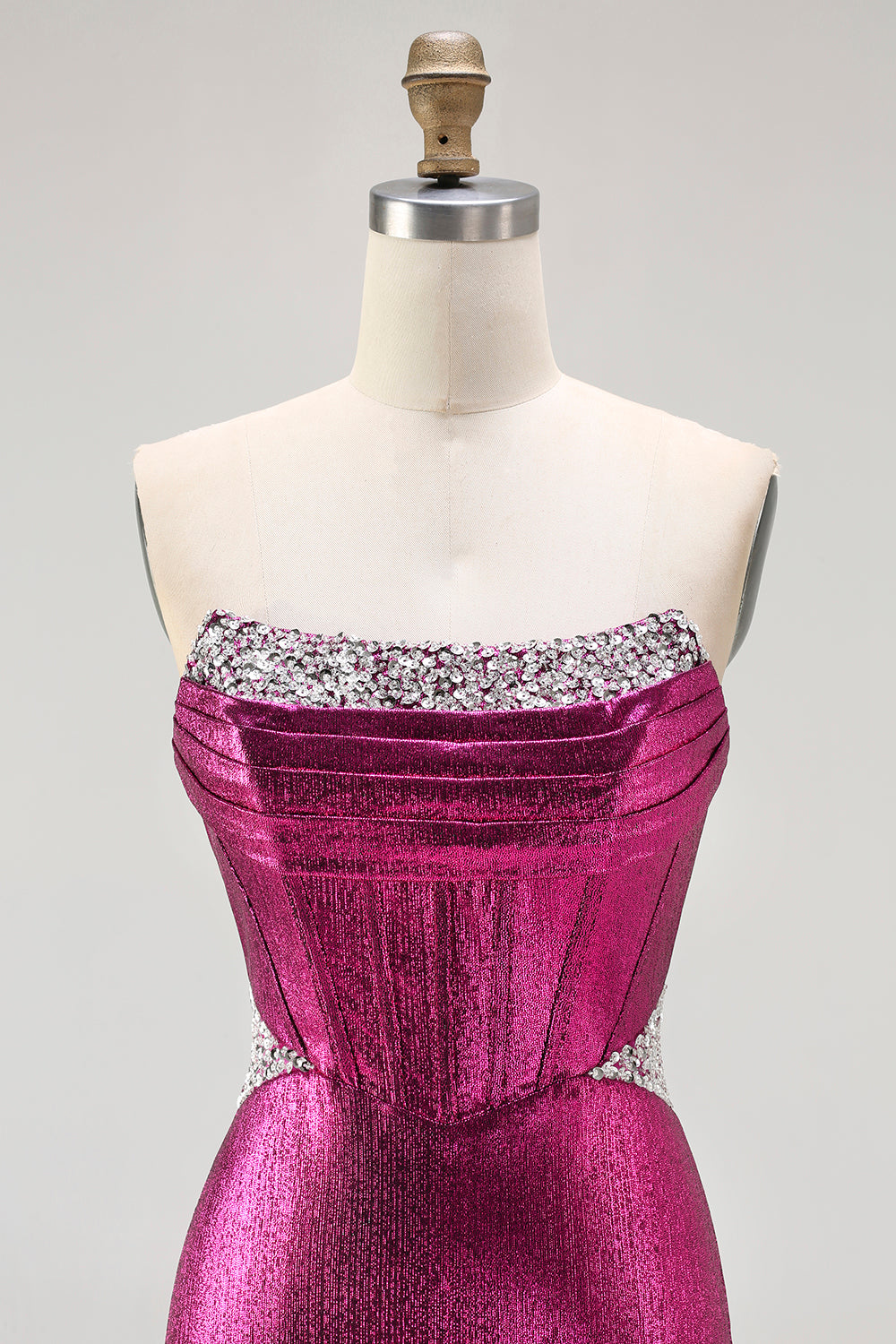 Sparkly Fuchsia Beaded Mermaid Long Corset Prom Dress