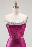 Sparkly Fuchsia Beaded Mermaid Long Corset Prom Dress
