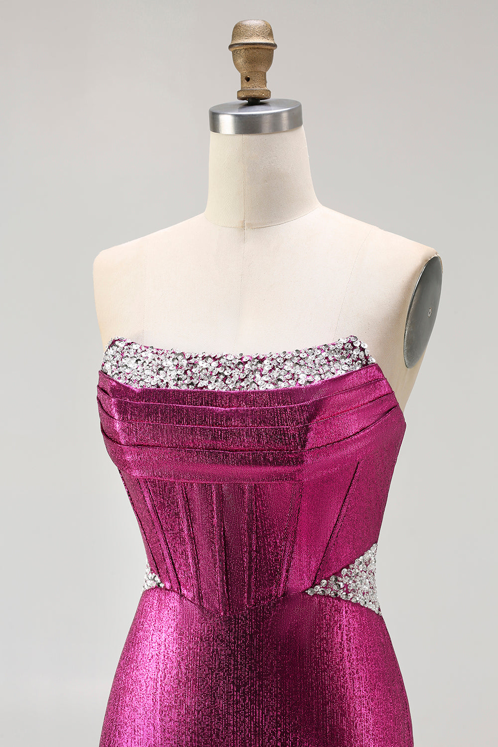 Sparkly Fuchsia Beaded Mermaid Long Corset Prom Dress