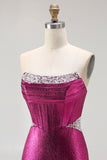 Sparkly Fuchsia Beaded Mermaid Long Corset Prom Dress