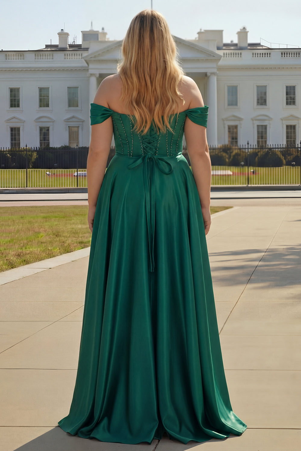 Sparkly Plus Size Purple Satin A Line Long Corset Prom Dress with Slit