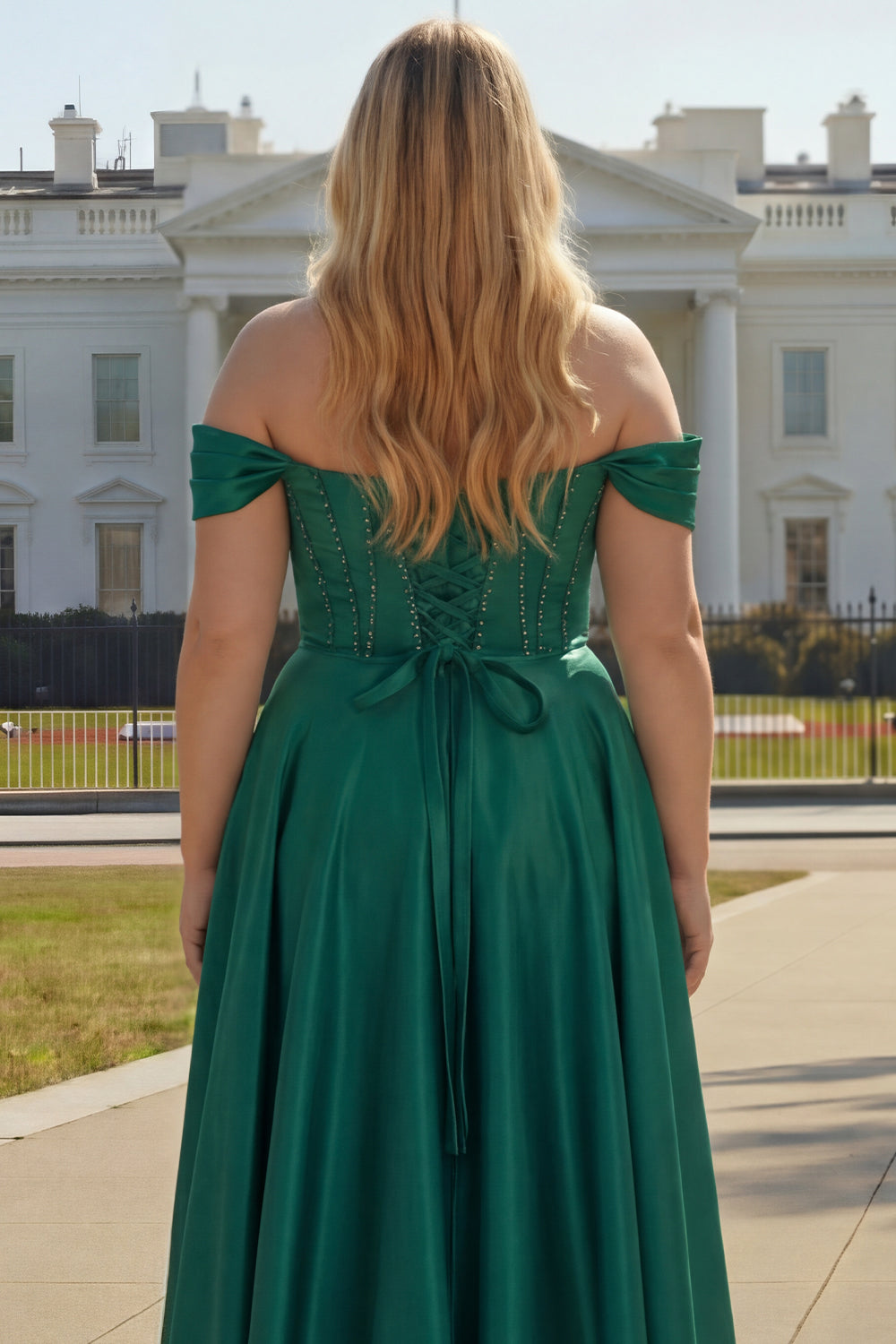 Sparkly Plus Size Purple Satin A Line Long Corset Prom Dress with Slit