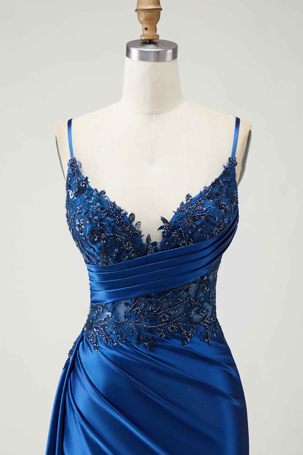 Sparkly Navy Beaded Mermaid Long Prom Dress with Slit