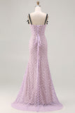 Sparkly Lilac Mermaid Sequins Long Prom Dress with Slit