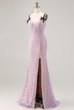 Sparkly Lilac Mermaid Sequins Long Prom Dress with Slit