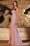 Sparkly Lilac Sequins Mermaid Long Prom Dress with Bows