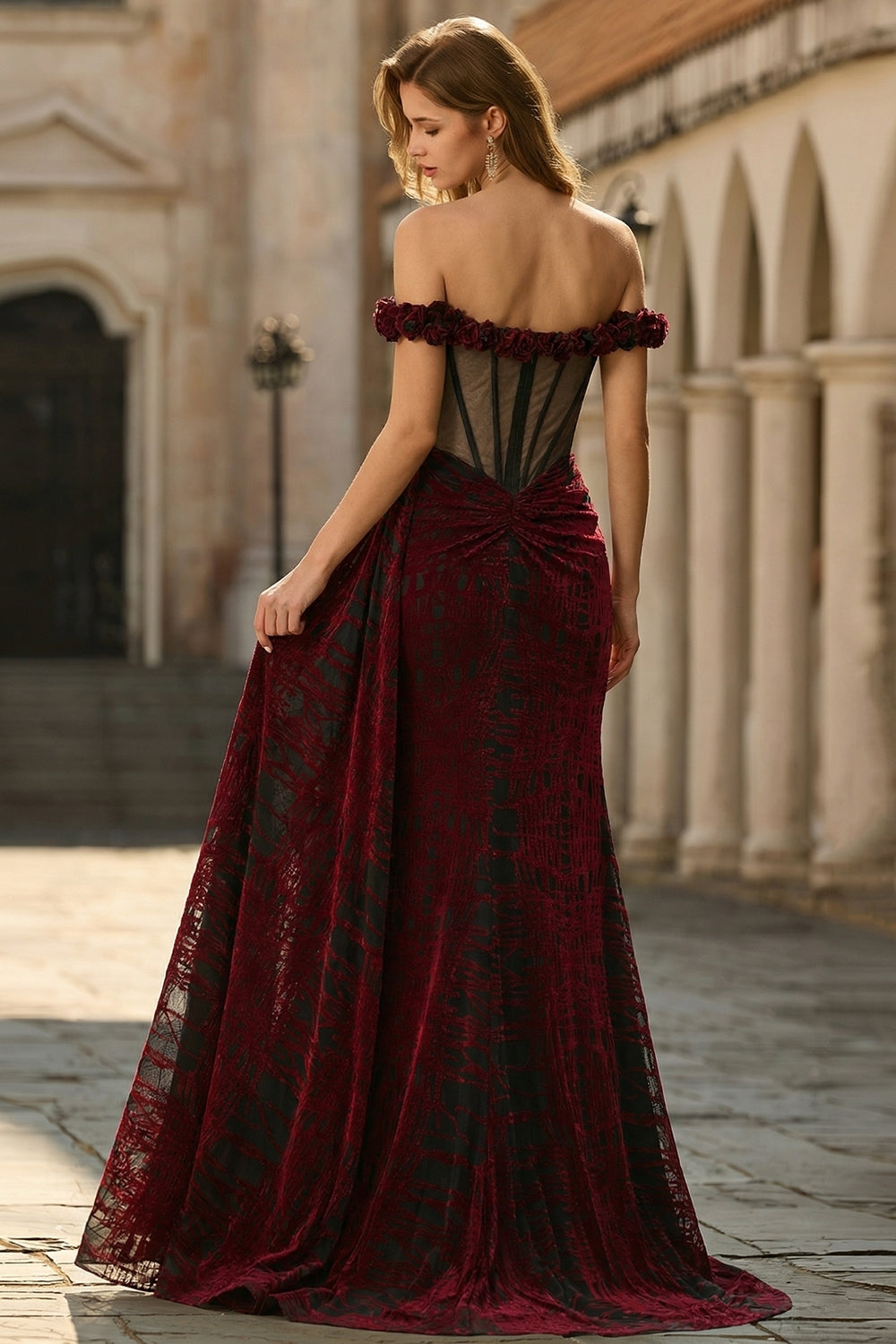 Zapakasa Women Floral Black and Red Long Corset Prom Dress with Slit Off the Shoulder Mermaid Formal Dress Zapakasa Women Floral Black and Red Long Corset Prom Dress with Slit Off the Shoulder Mermaid Formal Dress