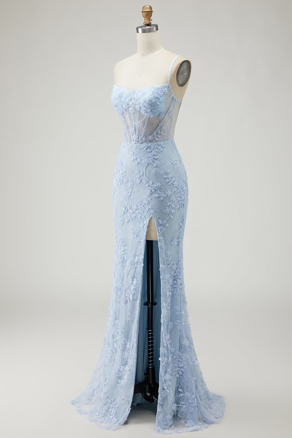 Sparkly Floral Purple Mermaid Beaded Long Corset Prom Dress with Slit