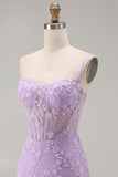 Sparkly Purple Floral Mermaid Beaded Long Corset Prom Dress with Slit