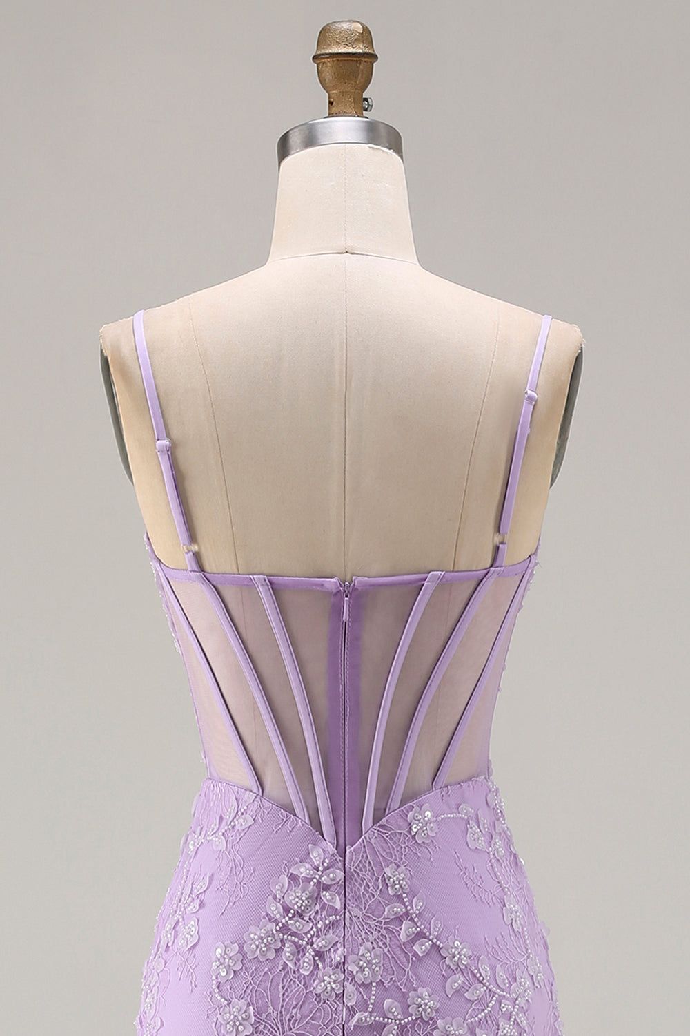 Sparkly Purple Floral Mermaid Beaded Long Corset Prom Dress with Slit