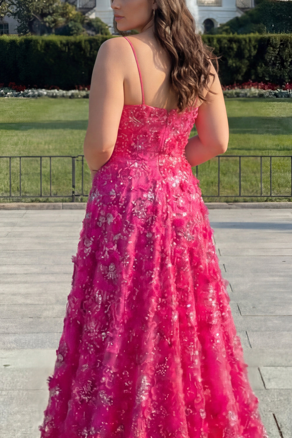 Floral Plus Size Fuchsia A Line Long Corset Prom Dress with Beading