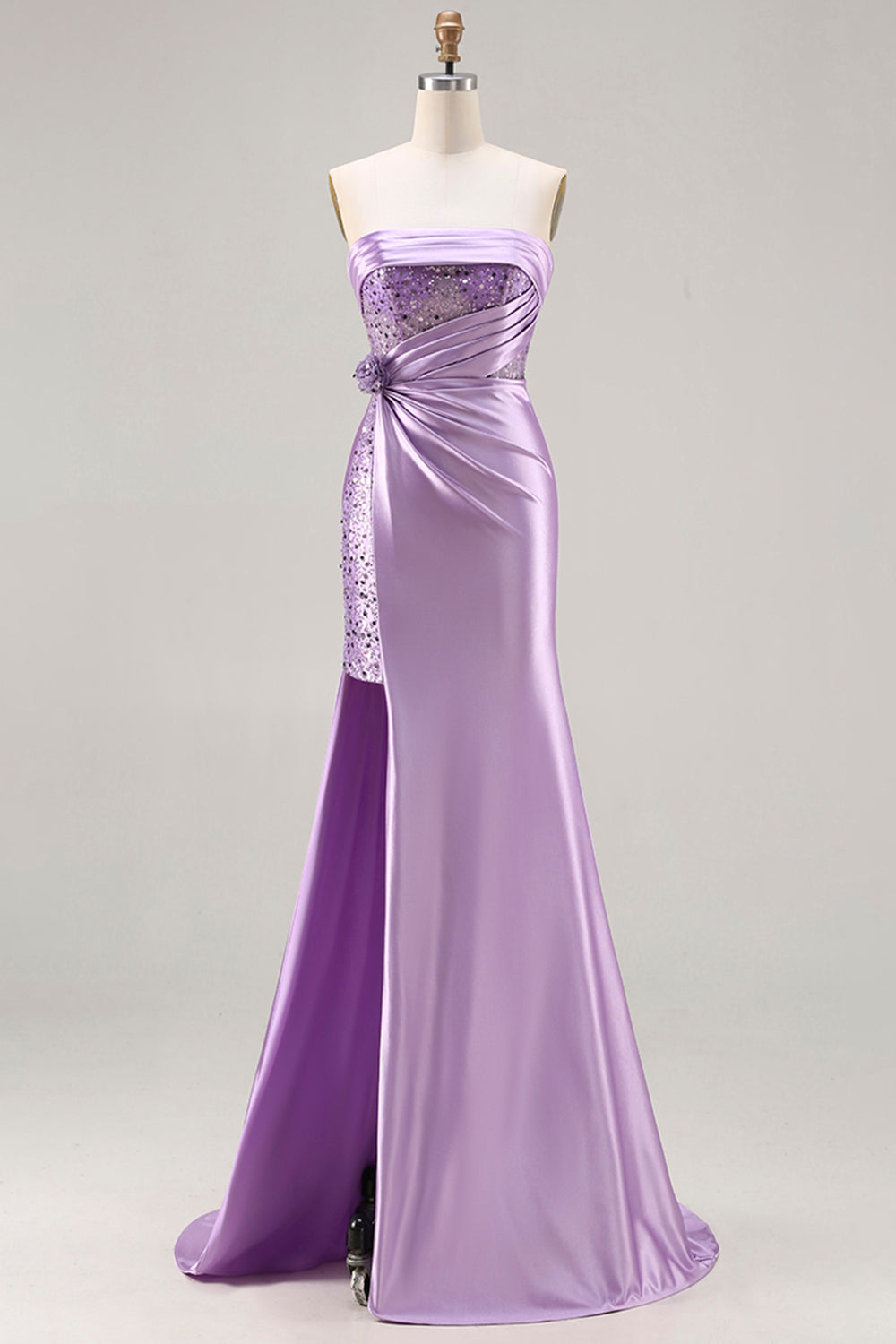 Sparkly Purple Mermaid Ruched Long Corset Prom Dress with Slit