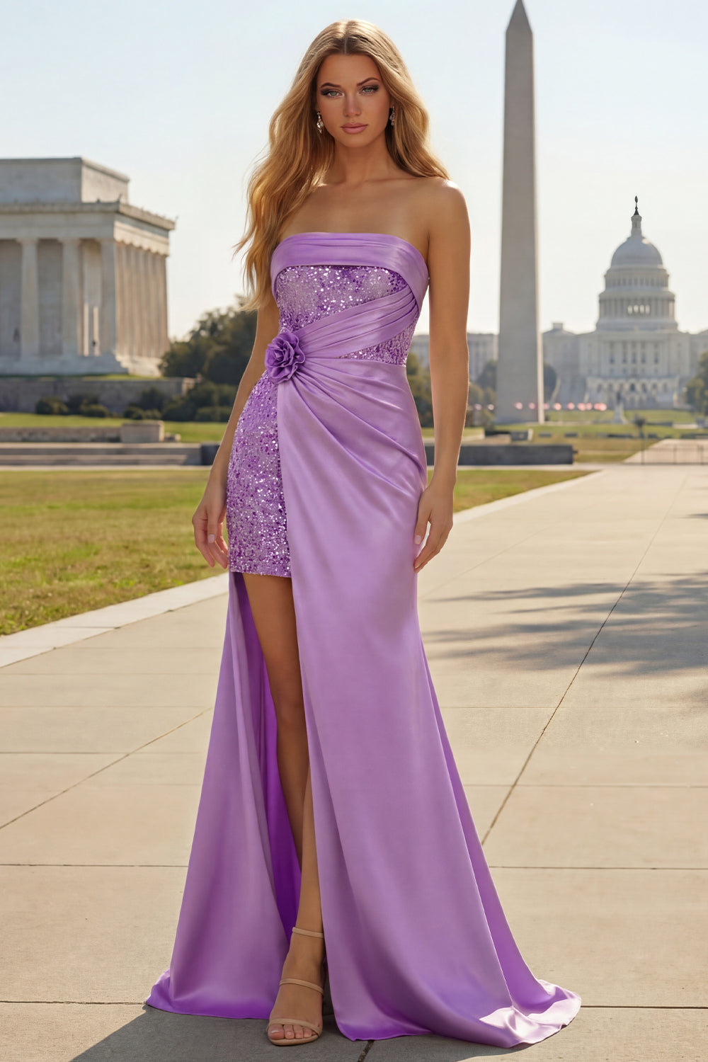 Sparkly Blue Satin Mermaid Beaded Long Corset Prom Dress with Slit